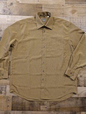 HAUPT Microfiber Dress Shirt Men’s 44 XL Brown Button‎ Front Long Sleeve Germany
